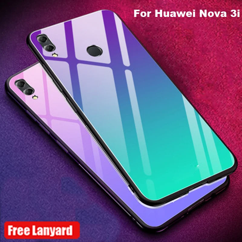 

Чехол из закаленного стекла для Huawei Nova 3i, задняя крышка с градиентом цвета для Huawei Nova 3i, мягкие силиконовые чехлы для телефонов Huaweinova3i, оболо...