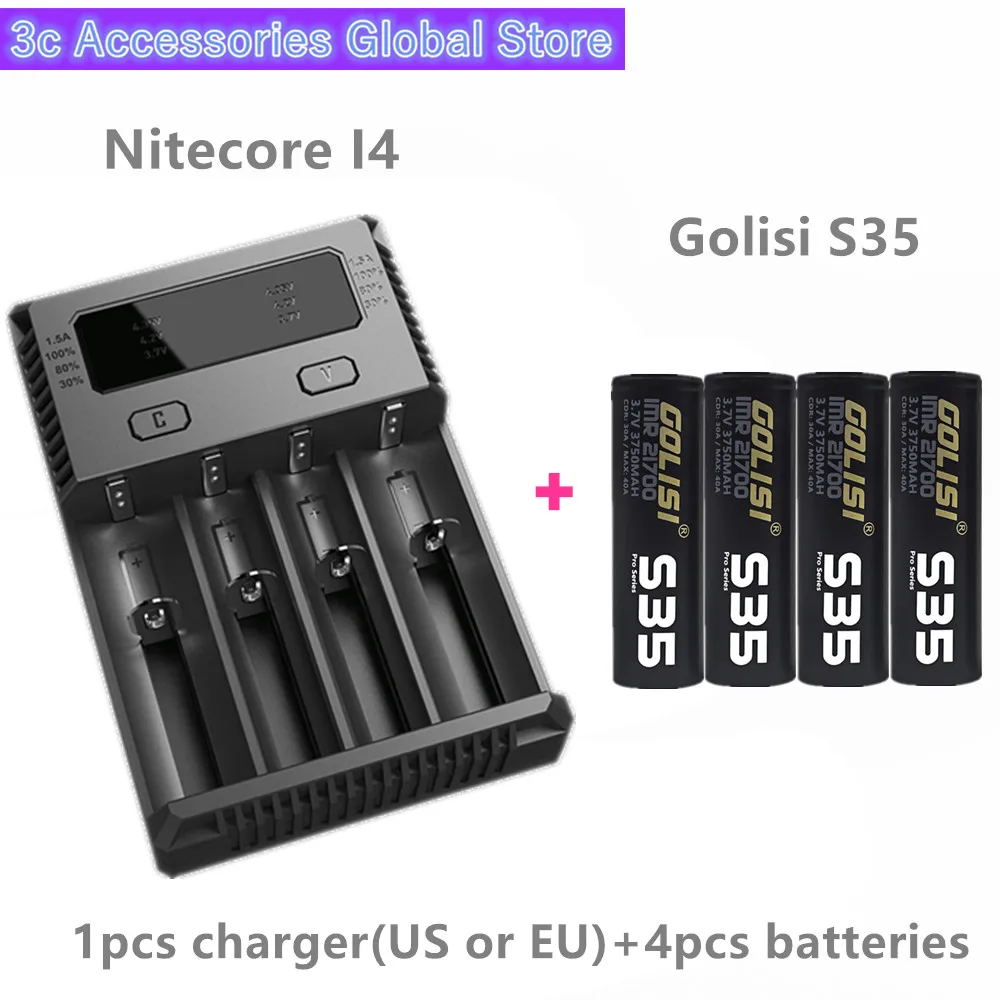 Golisi 4 шт. S35 IMR 21700 3750 мАч MAX 40A E-CIG аккумуляторная батарея для VAPE с Nitecore I4 Digi зарядное устройство ЖК Интеллектуальный