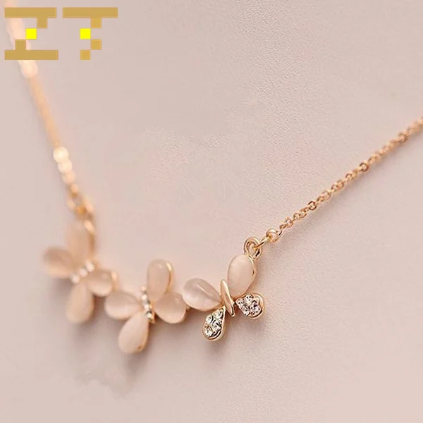 Горячая мода красивый бежевый опал белая подвеска кристальная бабочка золотой