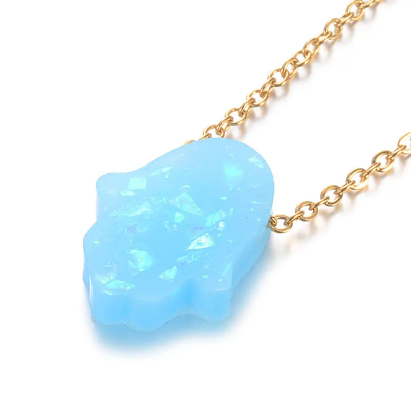 Blue Несколько цветов Хамса кулон из опала ожерелье Фатима рука из нержавеющей стали Золотая цепь чокер подарки Femme - Окраска металла: Blue