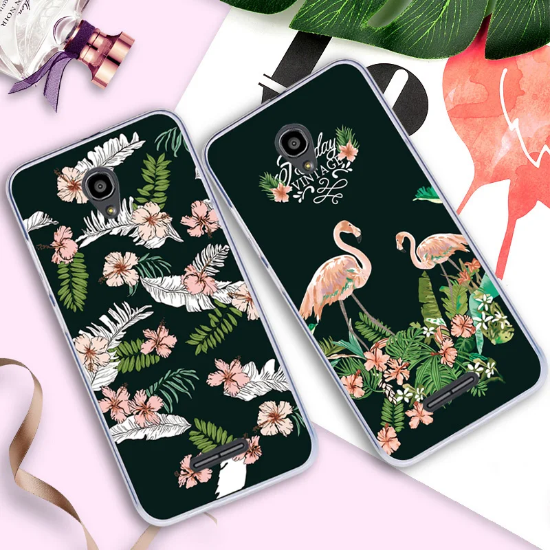 Чехол для Alcatel POP 4 Plus 5056D 5056 М Силиконовый чехол POP4 плюс OT-5056 мягкие Фламинго Листья