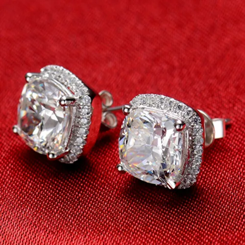7*7 мм 2Ct/каждая подушка серьги гвоздики из стерлингового серебра 925 пробы для