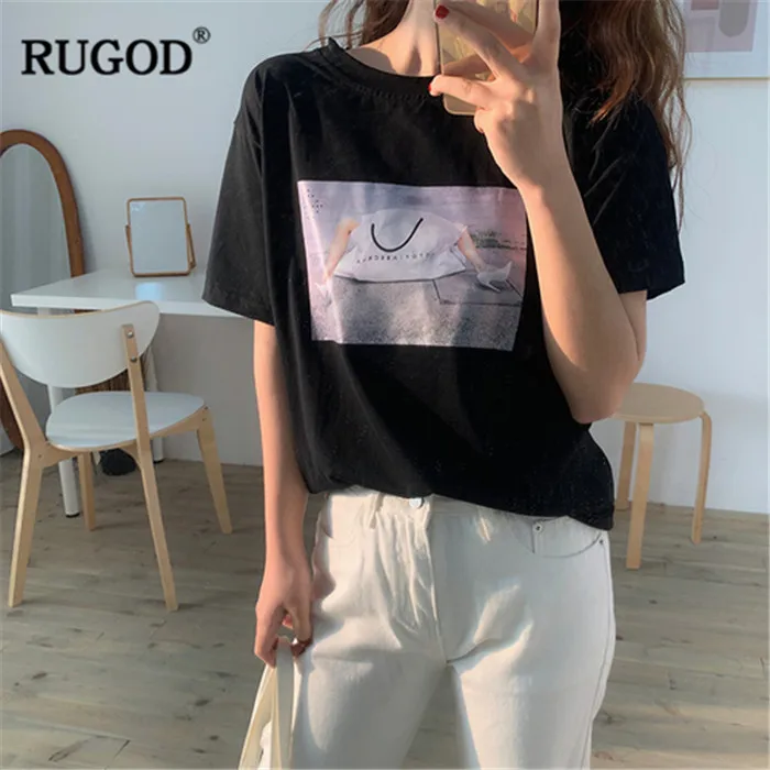 RUGOD Harajuku стиль женщины сумку печати футболка летние Круглая горловина хлопковые