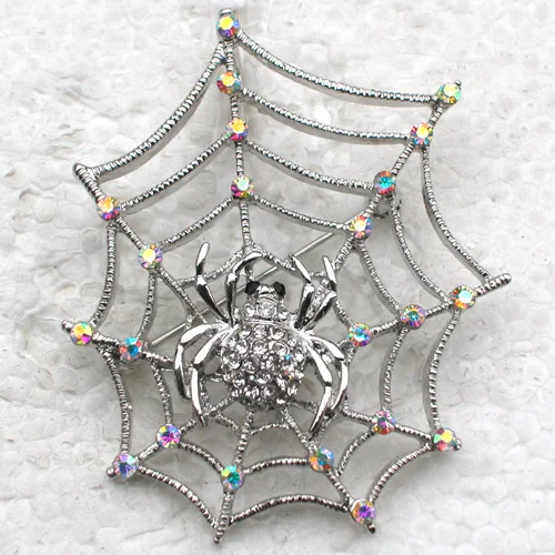 

Brooch Pendant Clear AB Rhinestone Spider web Pin brooches C262 AF