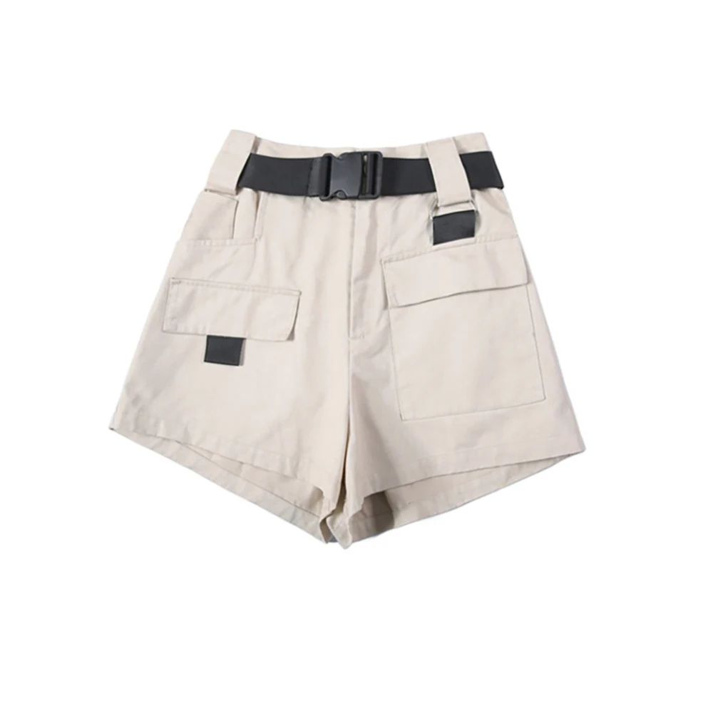 

2019 Summer Popular Women High Waist Wide Leg Cargo Shorts Black Sashes Pocket Summer Vintage Zipper Safari Clothes
