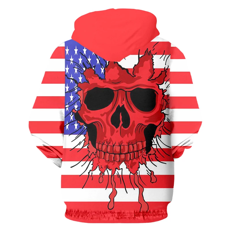 UJWI 3D толстовки на молнии 2019 Новый Harajuku 3d Забавный принт Флаг США череп толстовка с