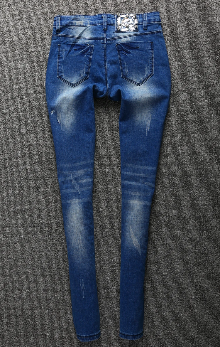 Повседневные джинсы со стразами женские облегающие брюки эластичные Женские