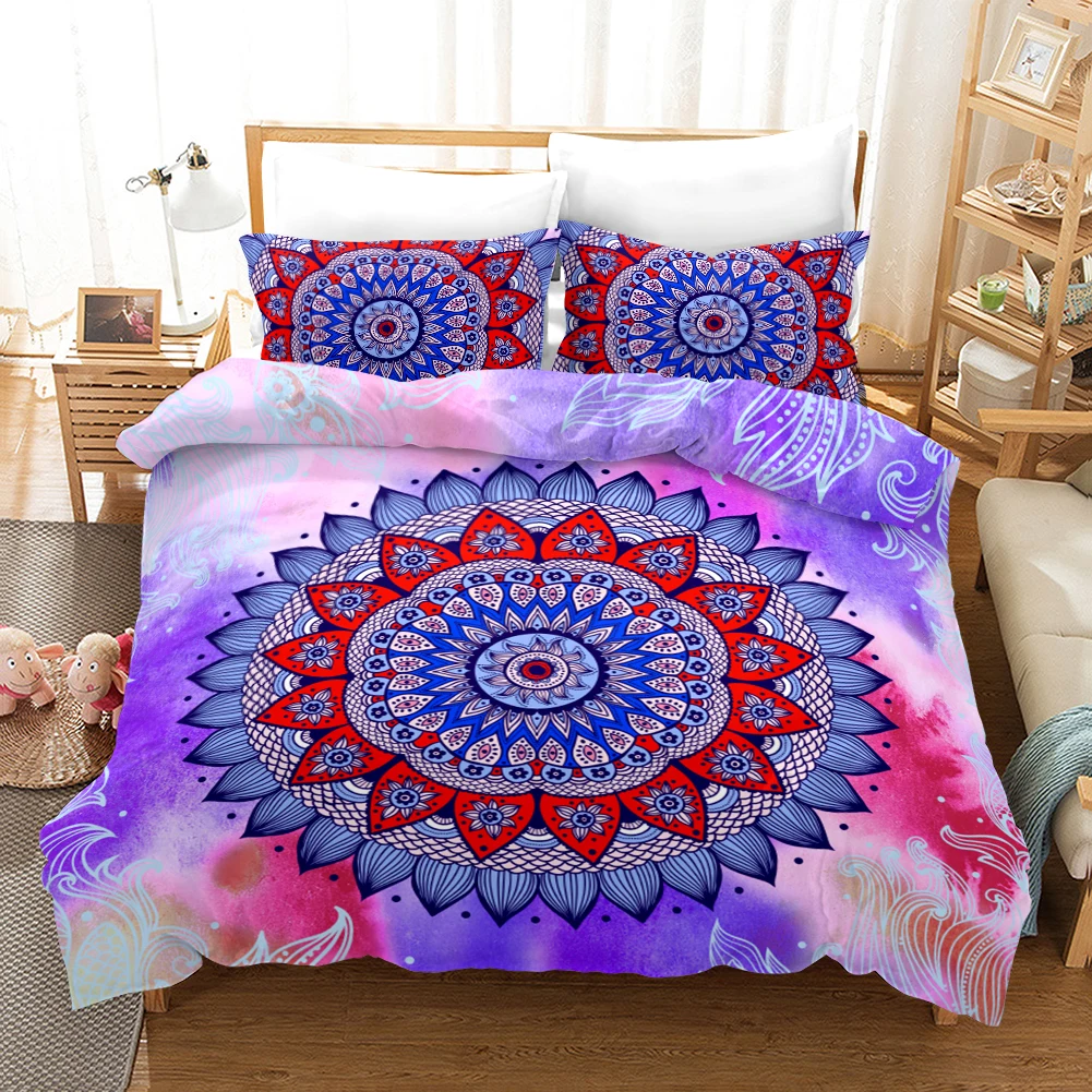 Fanaijia Boho Bed Linen watercolor Mandala Bedding Set Queen Size Bohemian Duvet Cover with Pillowcase Set