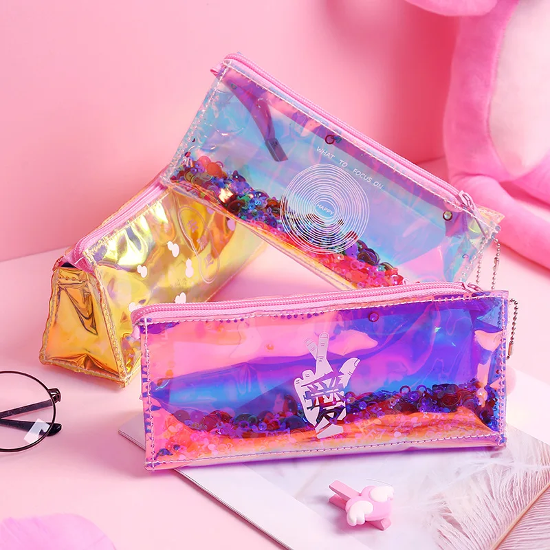 

Girl Heart Laser Pencil Bag Simple Transparent Pencil Bag Stationery Box Creative Student Pencil Case 20.0 cm * 9.5 cm * 3.0 cm