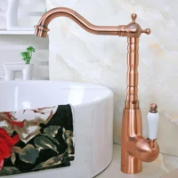 antique red copper deck mounted bathroom basin faucet hot and cold bathroom sink mixer taps znf637