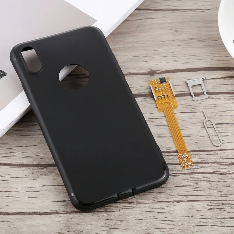 2 в 1 адаптер для двух sim-карт+ чехол из ТПУ с лотком для sim-карт/булавка для sim-карт для iPhone X, двойная карта в режиме ожидания