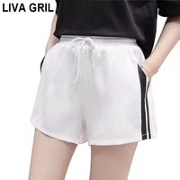 liva gril high waist women shorts casual summer lace up wide leg short workout striped shorts femme s 2xl 6 colors hot pants