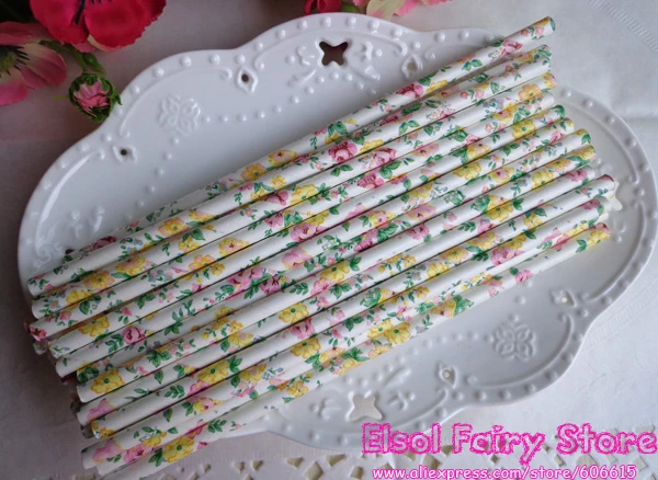 

300pcs Lovely Flower Paper Straws / Floral Paper Straws, Party Drinking Straws, Party Supplies Wedding Supplies