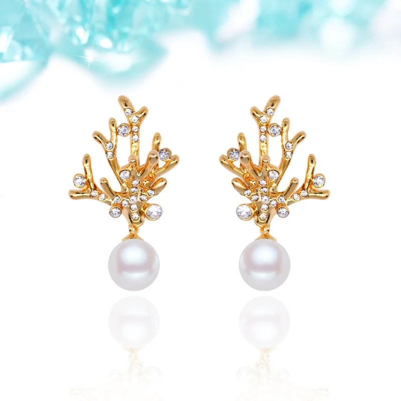 E088 женские серьги-гвоздики с жемчугом кораллового цвета Женские Ювелирные