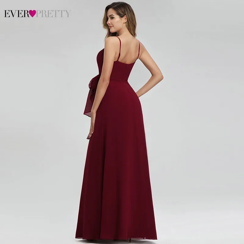Vestido de festa Longo Ever Pretty Бордовые Платья для подружки невесты А-силуэта с v-образным