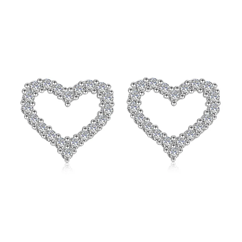

New Arrivals Romantic Love Heart Shiny Cubic Zirconia 925 Sterling Silver Ladies Stud Earrings Jewellery For Women Female Gift