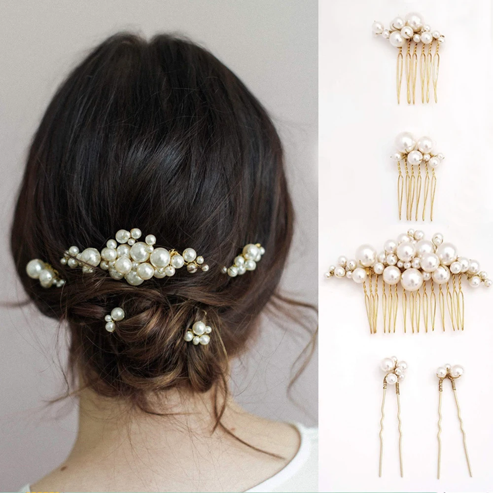 Заколки для волос женские TREAZY, 5 шт./компл., с искусственным жемчугом