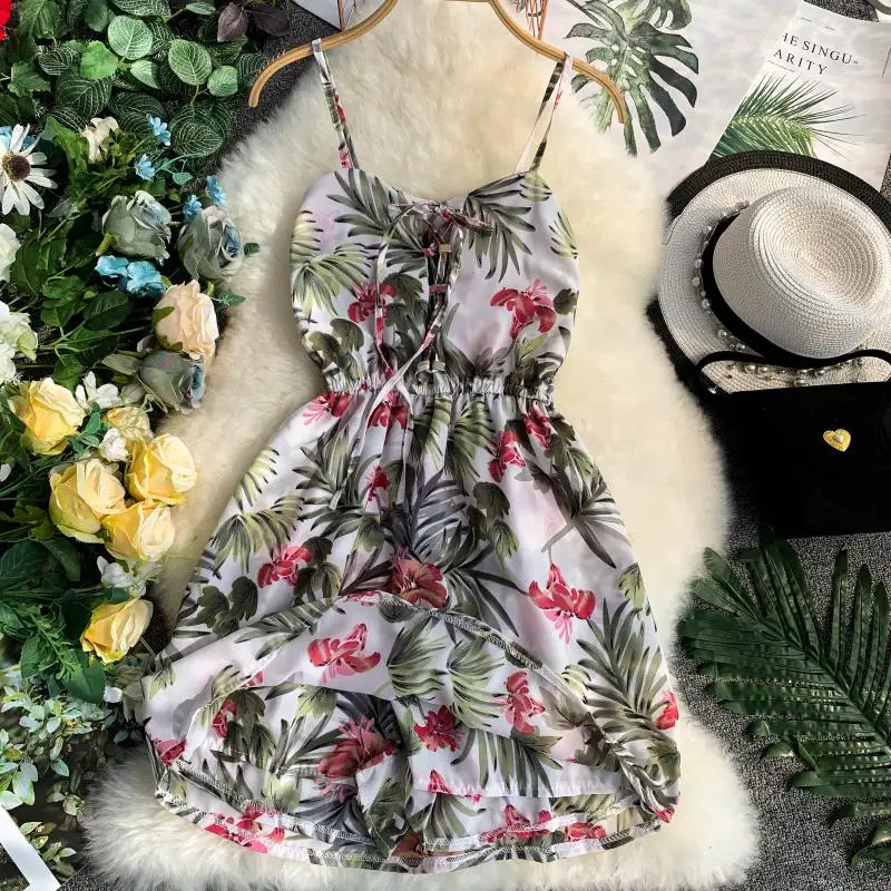 Комбинезоны женские с принтом и высокой талией на завязках без рукавов в стиле