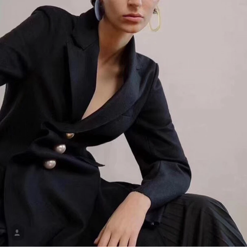 

OXANT Irregular Women's Suits Long Sleeve Set Pearls Coat Female Larger Sizes Flared Trousers Loose Pants Fashion Autumn 2019