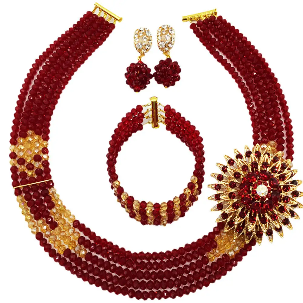 Модное вино золото AB Кристалл бисера Мульти нити ожерелье нигерийские Свадебные