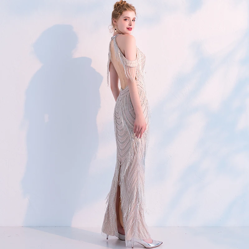 Платье-кафтан с серой русалочкой вечернее платье О-образным вырезом длинное 2019 |