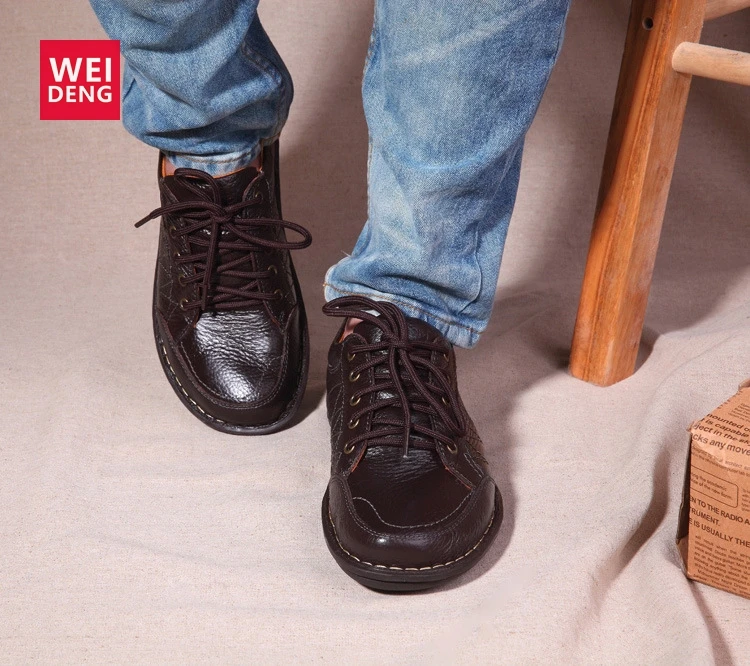 WeiDeng 100% натуральная кожа диабетические мужские туфли мягкие Британские оксфорды