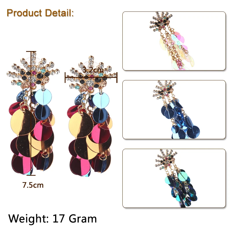 Женские серьги-подвески Junlead длинные с блестками и стразами | Украшения