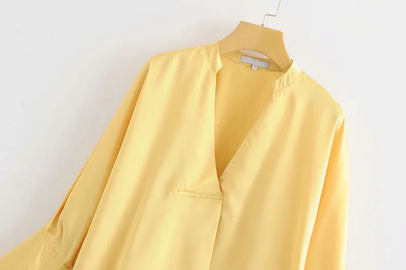 Осенняя модная желтая шелковая свободная брендовая блузка Heydress с v образным