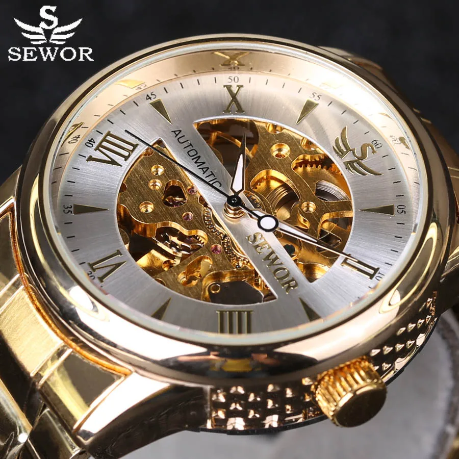 Мужские наручные часы SEWOR Роскошные автоматические из нержавеющей стали