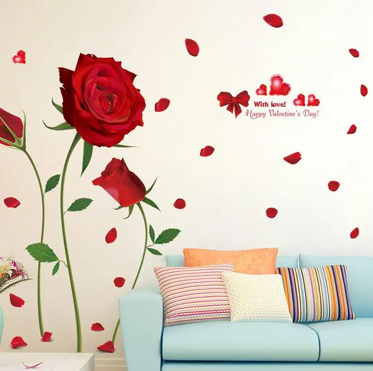 new Removable Red Rose Life Is The Flower Quote Wall Sticker Mural Decal Home Room Art Decor DIY Romantic Delightful 6055 images - 6