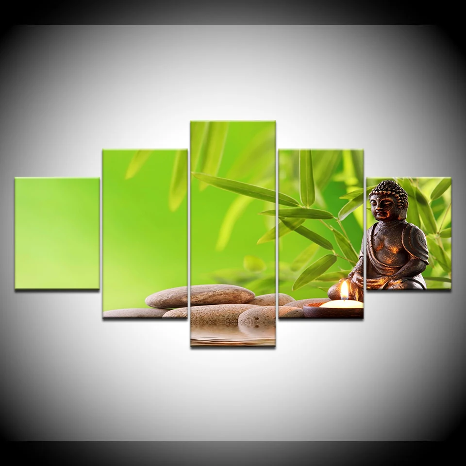 Маленькая Будда и зеленые листья 5 шт. HD обои Художественная печать на холсте