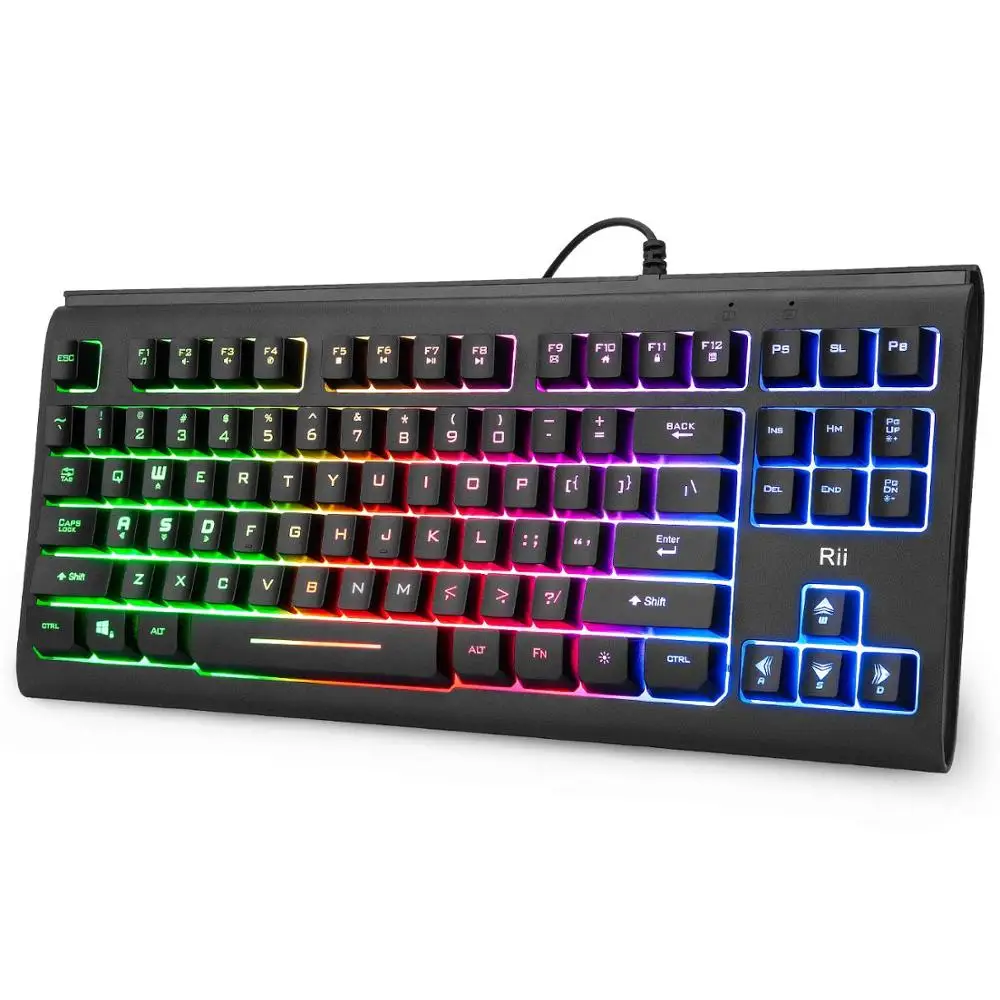 Игровая клавиатура Rii RGB RK104 с подсветкой компактная компьютерная 87 клавишами для