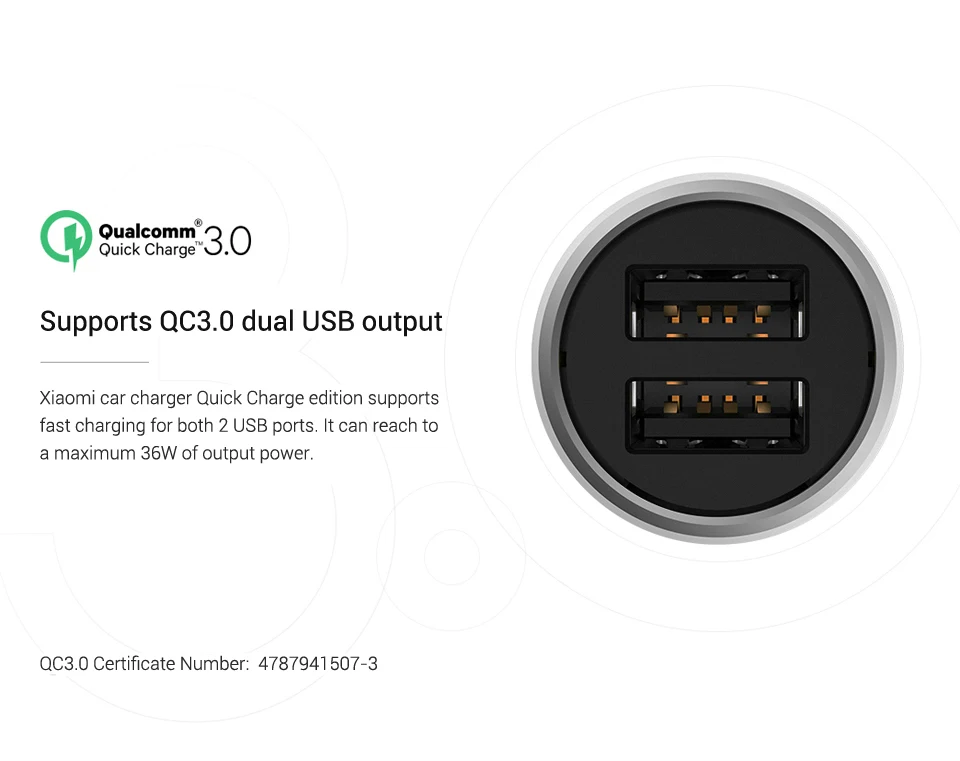 Оригинальное автомобильное зарядное устройство Xiaomi Quick Charge 3 0 MI 5 В/3 А двойной USB 9
