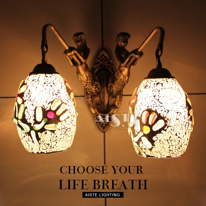 

Mediterranean Tiffany Mermaid Wall Lamp AC 110/220V E27 glass Wall Lamps for Home Corridor Bedroom