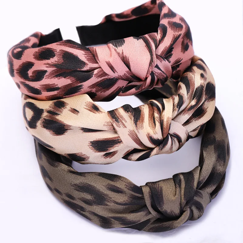 

Korean Leopard Printed Fabric Headband Women Fashion Hair Accessories Wholesale Wide Hairband Top Knot Euramerican Head Wear