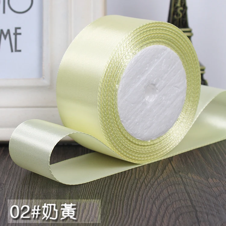 Cream yellow 25 ярдов/рулон) односторонняя атласная лента для рукоделия Декор Свадебная вечеринка Декор подарочная упаковочная лента(6/10/15/20/25/40/50 мм - Цвет: Cream yellow
