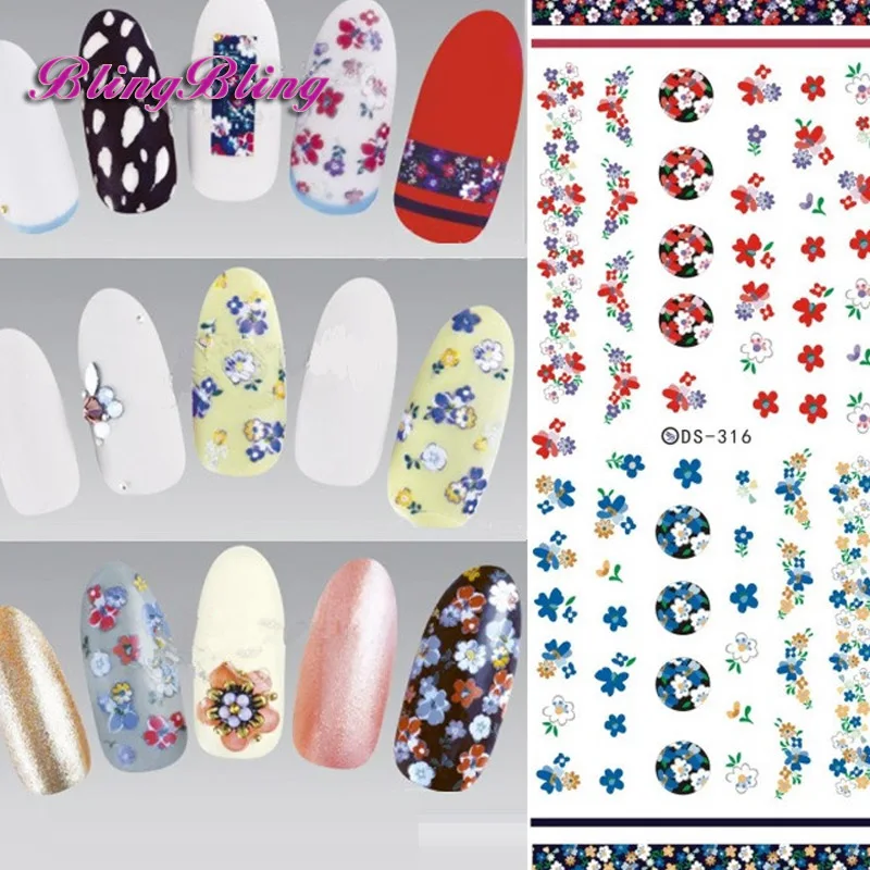 1 лист крошечный цветок ногтей воды наклейки Весна Красочные Цветочные