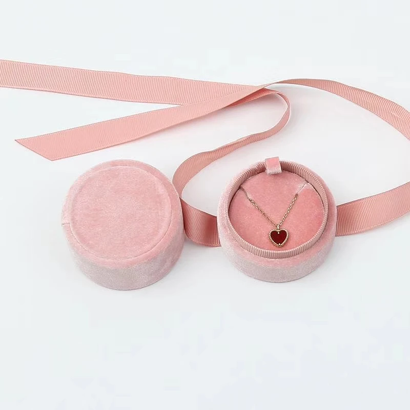 necklace Ювелирных изделий упаковочная коробка в розовый бархат круглый бант для кольца кулон и ожерелье - Цвет: necklace