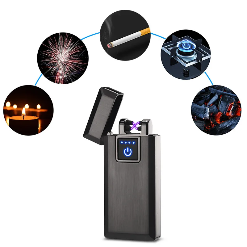 USB ветрозащитная двухдуговая плазменная зажигалка беспламенная сенсорная