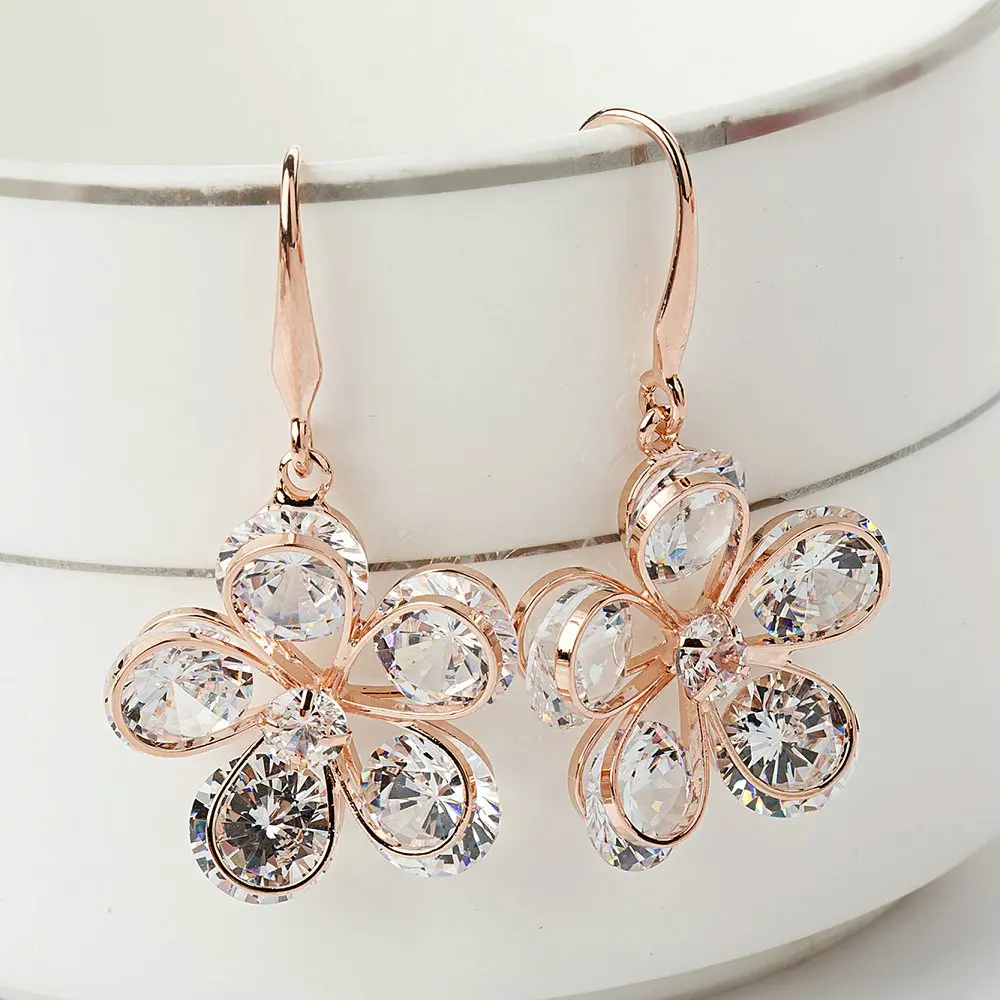 Женские длинные серьги-подвески ручной работы серьги с золотым и циркониевым