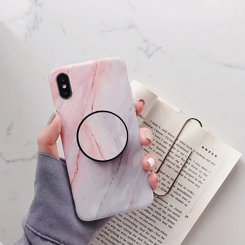 Чехол с мраморным кронштейном для Coque iphone 7 Чехол из мягкого ТПУ задняя крышка для iphone 6 6S 7 8 Plus iphone X XR XS MAX чехол для телефона