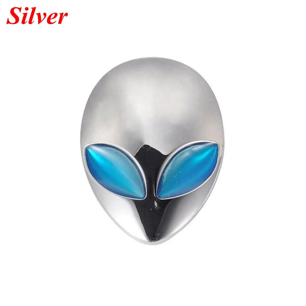 silver Полностью металлическая 3D наклейка Alienware, голова инопланетянина, авто Логотип, виниловый значок, автомобильные наклейки, графическая, высокое качество, автомобильный стиль - Название цвета: silver