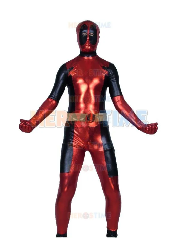 Блестящий костюм Дэдпула с металлическим блеском супергероя зентай красные