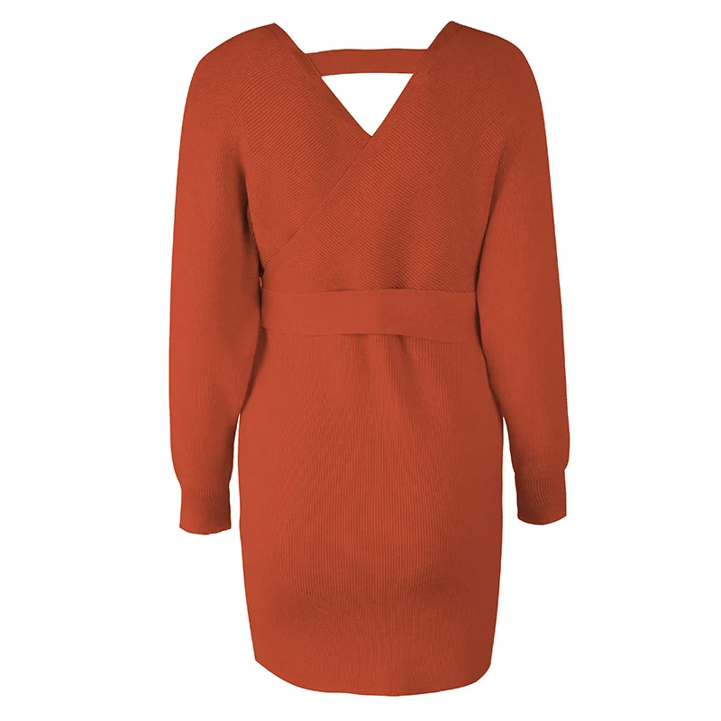2018 женское осеннее платье с длинным рукавом модный вязаный свитер Мини платья