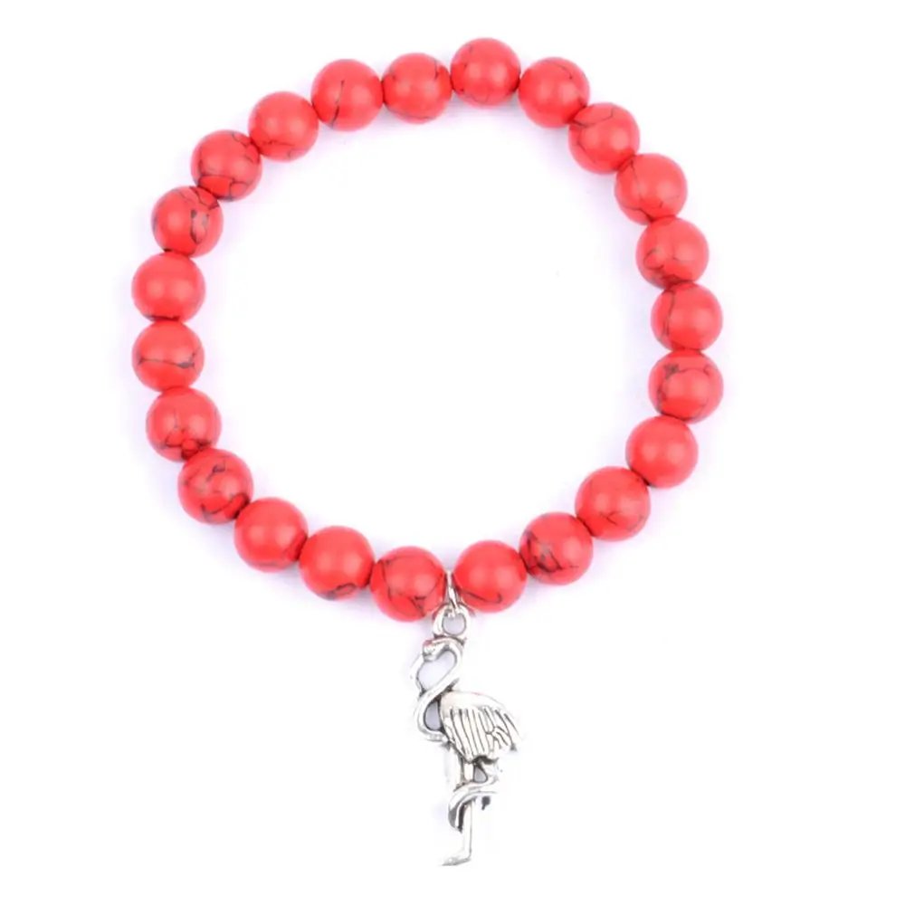 Red Turquoise Модные серебряные Фламинго Браслеты Натуральный красивый браслет с камнями для мужчин Jewelry Braslet Bijoux Erkek Mileklik - Окраска металла: Red Turquoise