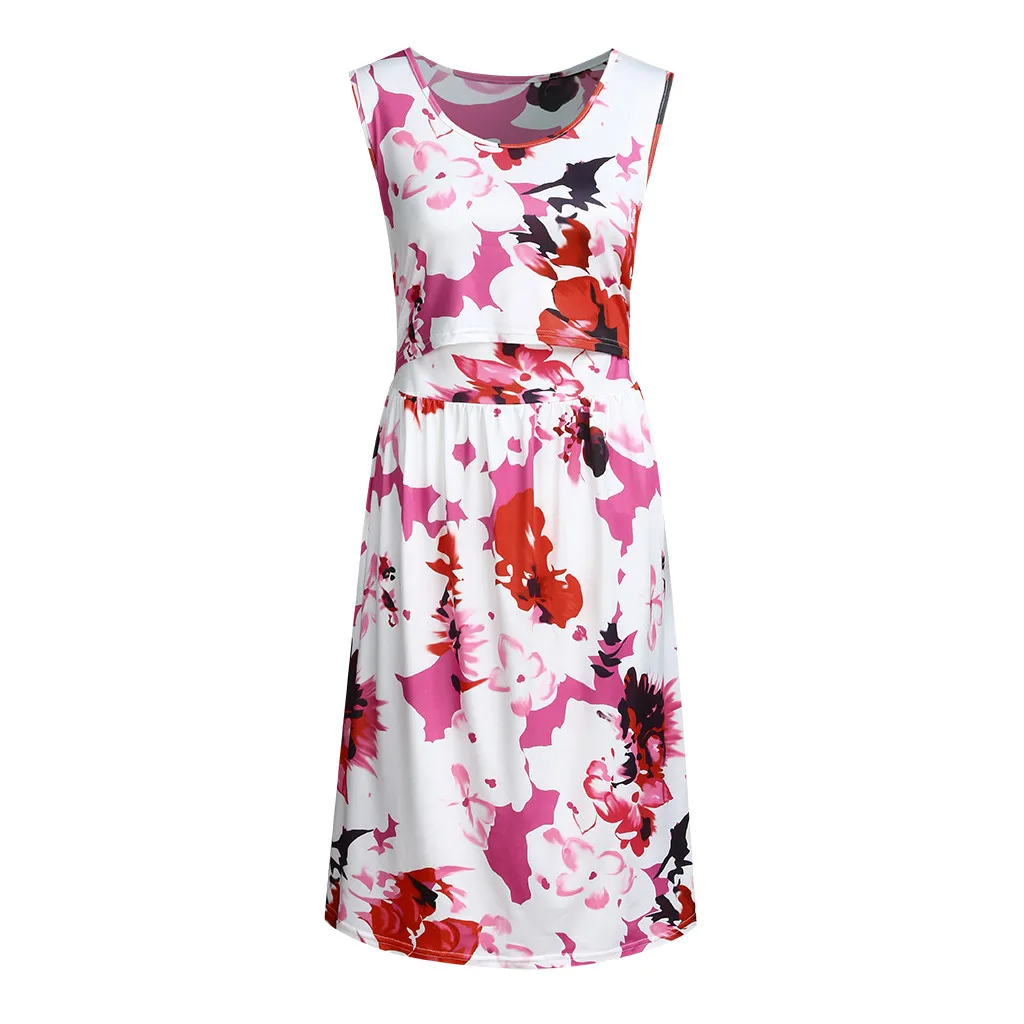 Женское платье для беременных летнее без рукавов с цветочным принтом одежда