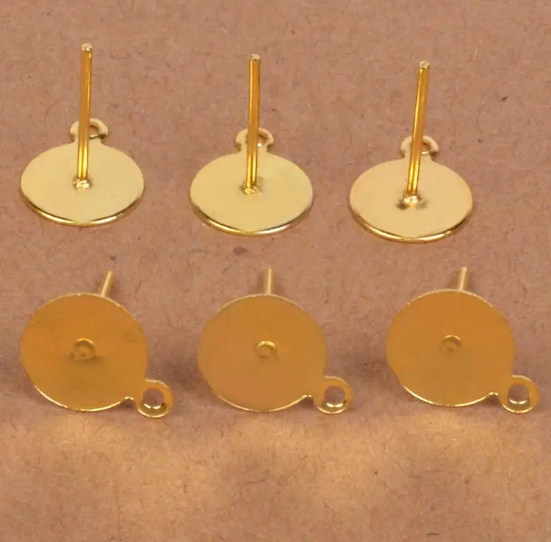 dpr02 gold 100 шт, нержавеющая сталь, серебро, пустые серьги, шпильки, шпильки с петлей, 6, 8 мм, плоский круглый поднос, основание, серьги, ювелирное изделие, сделай сам - Цвет: dpr02 gold