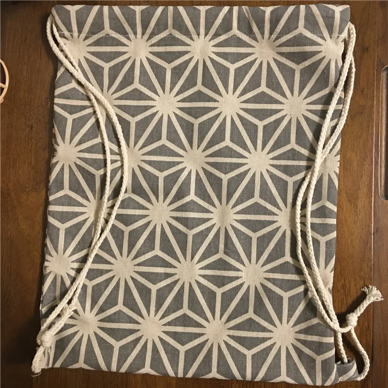 Дорожный рюкзак YILE из хлопка и льна на шнурке сумка для книг обуви серый