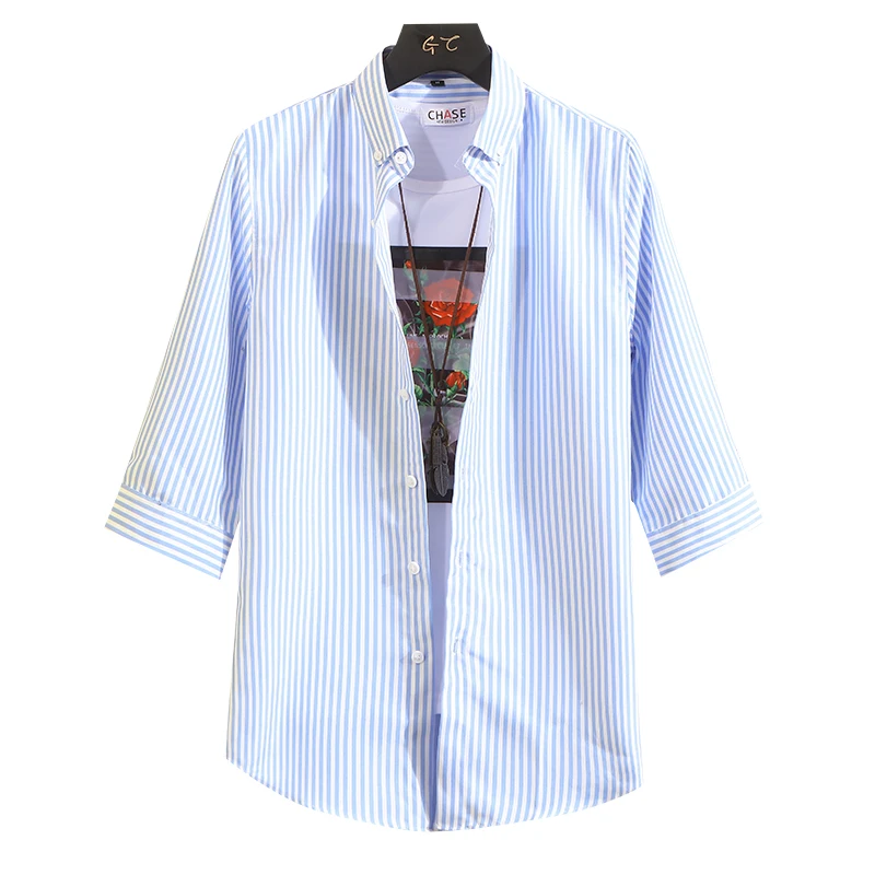 2019 Летняя мужская Повседневная рубашка топы Мужские Мешковатые полосатые с