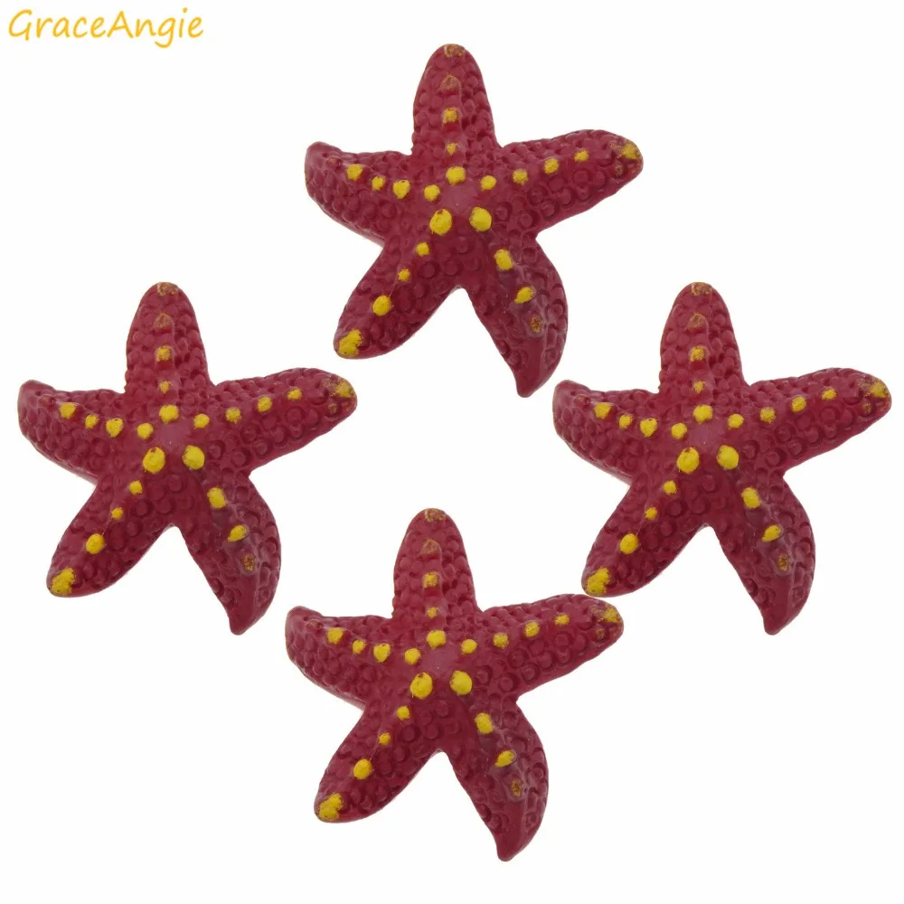 

GraceAngie 12pcs/pack Red Cute Starfish Sea Theme Embellishment Miniature Garden Ornaments Resin articles Home Decor